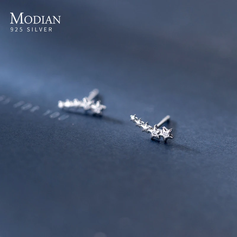 

Modian New Authentic 925 Sterling Silver Shining CZ Elegant Long Star Stud Earring for Women Fashion Ear Pin Fine Jewelry Bijoux