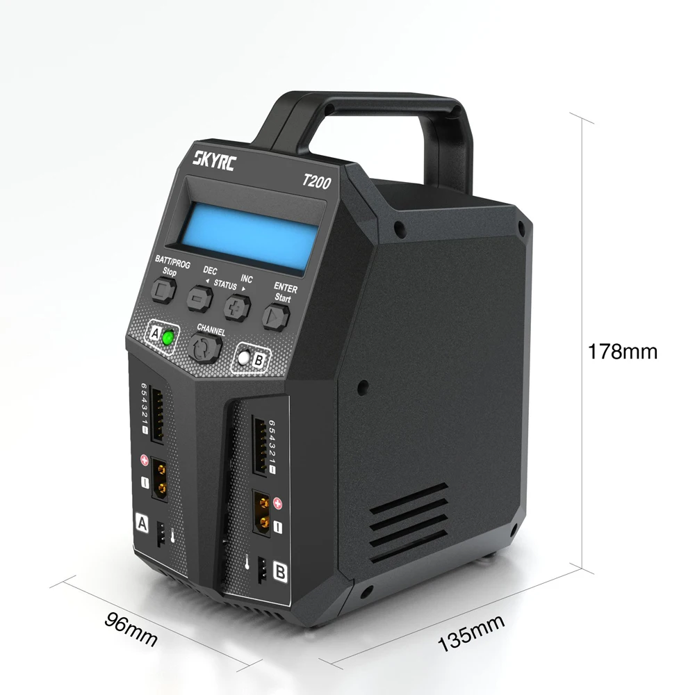 SKYRC T200 Dual AC/DC Balance Charger 12A 100W XT60 Plug for LiPo Li-ion LiFe NiCd NiMH PB LiHV Battery
SKYRC T200 Dual AC/DC Balance Charger 12A 100W XT60 Plug for LiPo Li-ion LiFe NiCd NiMH PB LiHV Battery