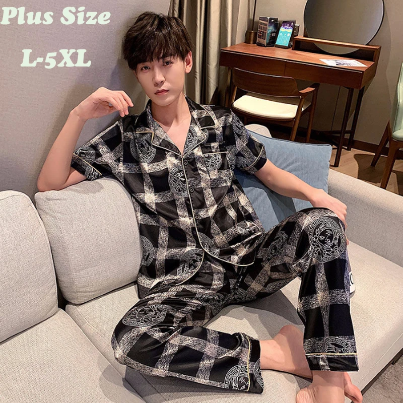 Spring Mens Lounge Pajamas Sets Summer Short-Sleeved Pyjamas Silk Satin Homewear Suit Soft Nightwear Plus Size M-5XL Sleepwear
Spring Mens Lounge Pajamas Sets Summer Short-Sleeved Pyjamas Silk Satin Homewear Suit Soft Nightwear Plus Size M-5XL Sleepwear