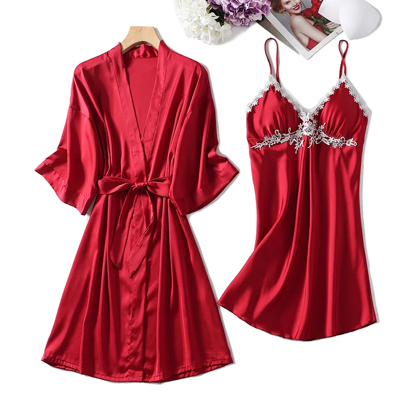 Satin Sleepwear Women Nightgown 2PCS Robe Set Soft Kimono Bathrobe Gown Loose Nightdress Bridal Wedding Gift Lace Homewear
Satin Sleepwear Women Nightgown 2PCS Robe Set Soft Kimono Bathrobe Gown Loose Nightdress Bridal Wedding Gift Lace Homewear