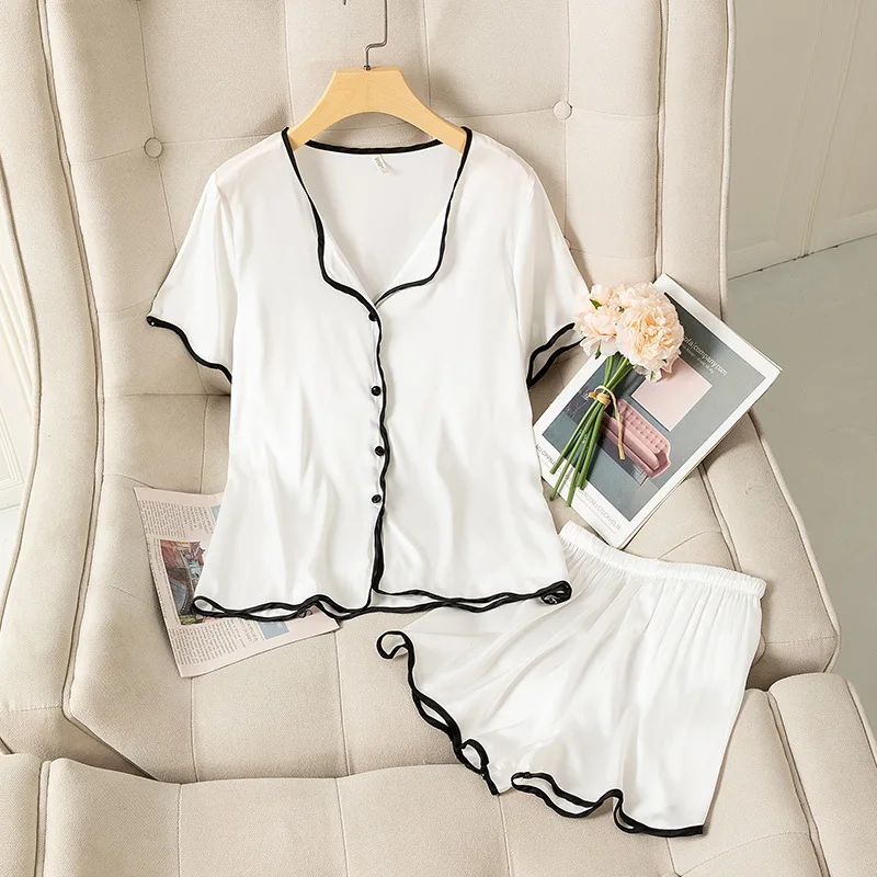 Ice Silk Pijamas Women Sleepwea Satin V-Neck Nightgown Women Short Sleeve Pajamasr Button-Down Nightwear Sexy Lingerie Home
Ice Silk Pijamas Women Sleepwea Satin V-Neck Nightgown Women Short Sleeve Pajamasr Button-Down Nightwear Sexy Lingerie Home