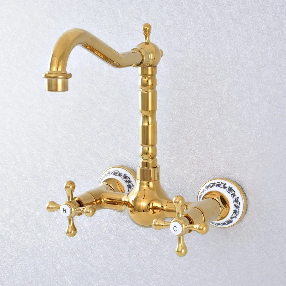 Luxury Gold Brass Double Handles Wall Mount Swivel Spout Kitchen Bathroom Faucet Vessel Sink Mixer Tap Lsf620
Luxury Gold Brass Double Handles Wall Mount Swivel Spout Kitchen Bathroom Faucet Vessel Sink Mixer Tap Lsf620