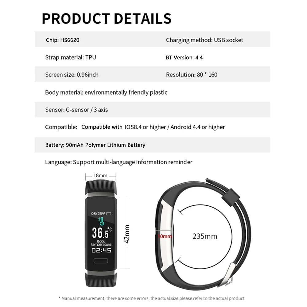 Men Women Smart Bracelet Watch Temperature Monitoring Heart Rate Detecting Fitness Tracker Smartwatches Sports Wristband
Men Women Smart Bracelet Watch Temperature Monitoring Heart Rate Detecting Fitness Tracker Smartwatches Sports Wristband