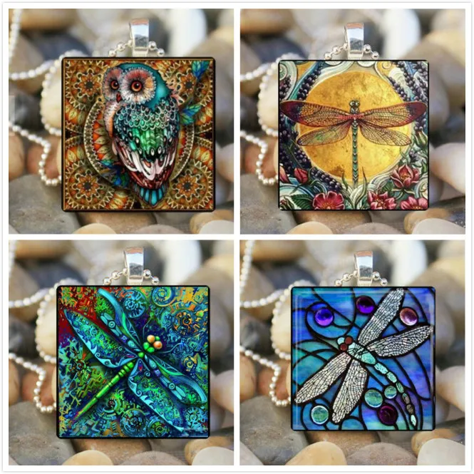 New style painted owl blue dragonfly insect glass pendant necklace lady gift square dragonfly
New style painted owl blue dragonfly insect glass pendant necklace lady gift square dragonfly