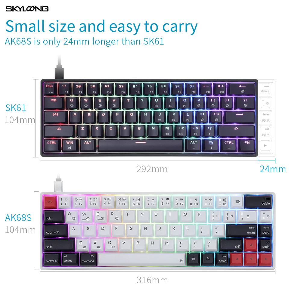 SKYLOONG AK68S Bluetooth 60% 5.1+ USB Mini Mechanical Keyboard Black Red White Switch 68 Keys Gaming Keyboard White Bottom Shell
SKYLOONG AK68S Bluetooth 60% 5.1+ USB Mini Mechanical Keyboard Black Red White Switch 68 Keys Gaming Keyboard White Bottom Shell