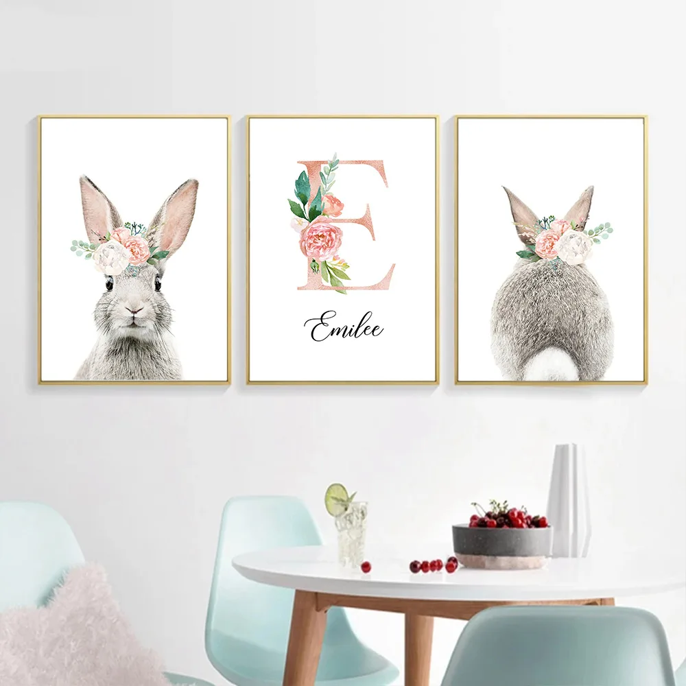 Custom Name Wall Art Poster Pink Flower Rabbit Canvas Painting Bunny Art Print Nursery Nordic Pictures Baby Kids Room Home Decor
Custom Name Wall Art Poster Pink Flower Rabbit Canvas Painting Bunny Art Print Nursery Nordic Pictures Baby Kids Room Home Decor
