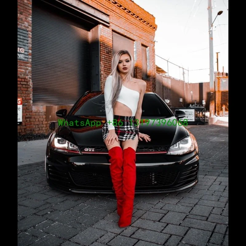 Женские сапоги выше колена, Красные эластичные сапоги на высоком квадратном каблуке, со шнуровкой, молнией сбоку и острым носком, обувь размера 
Женские сапоги выше колена, Красные эластичные сапоги на высоком квадратном каблуке, со шнуровкой, молнией сбоку и острым носком, обувь размера