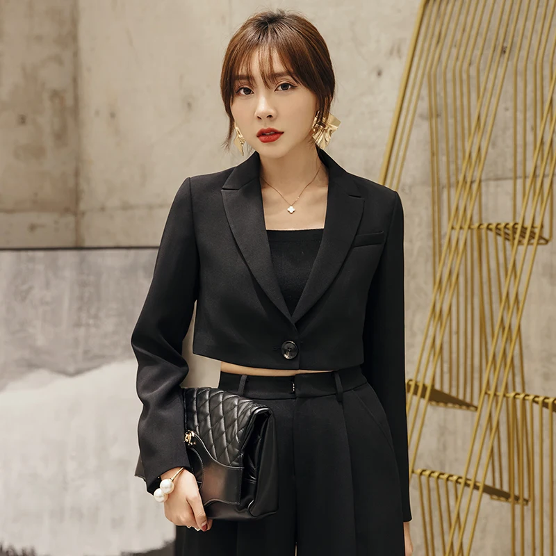 Женские офисные костюмы YIGELILA, однотонные приталенные костюмы с длинным рукавом и пуговицами, с отложным воротником, черного цвета, осень 9992 ... 
Женские офисные костюмы YIGELILA, однотонные приталенные костюмы с длинным рукавом и пуговицами, с отложным воротником, черного цвета, осень 9992 ...