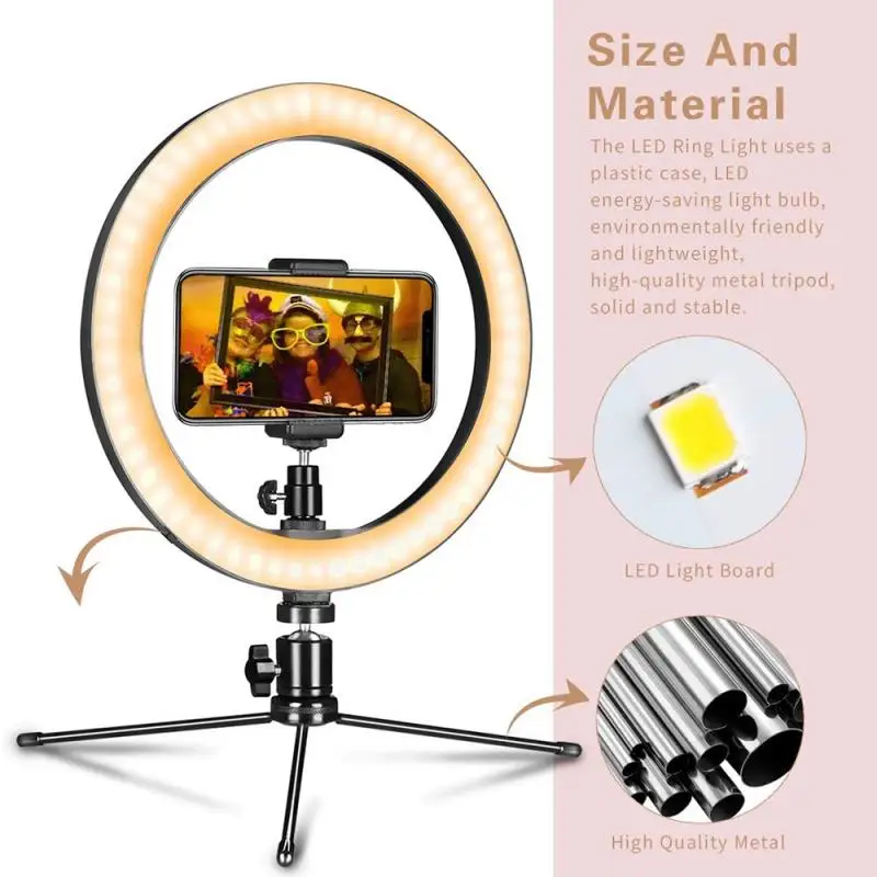 8/10/12 Inch Dimmable Cold Warm LED Studio Camera Ring Light Photo Phone Video Lamp With Tripods Table Fill | Электроника