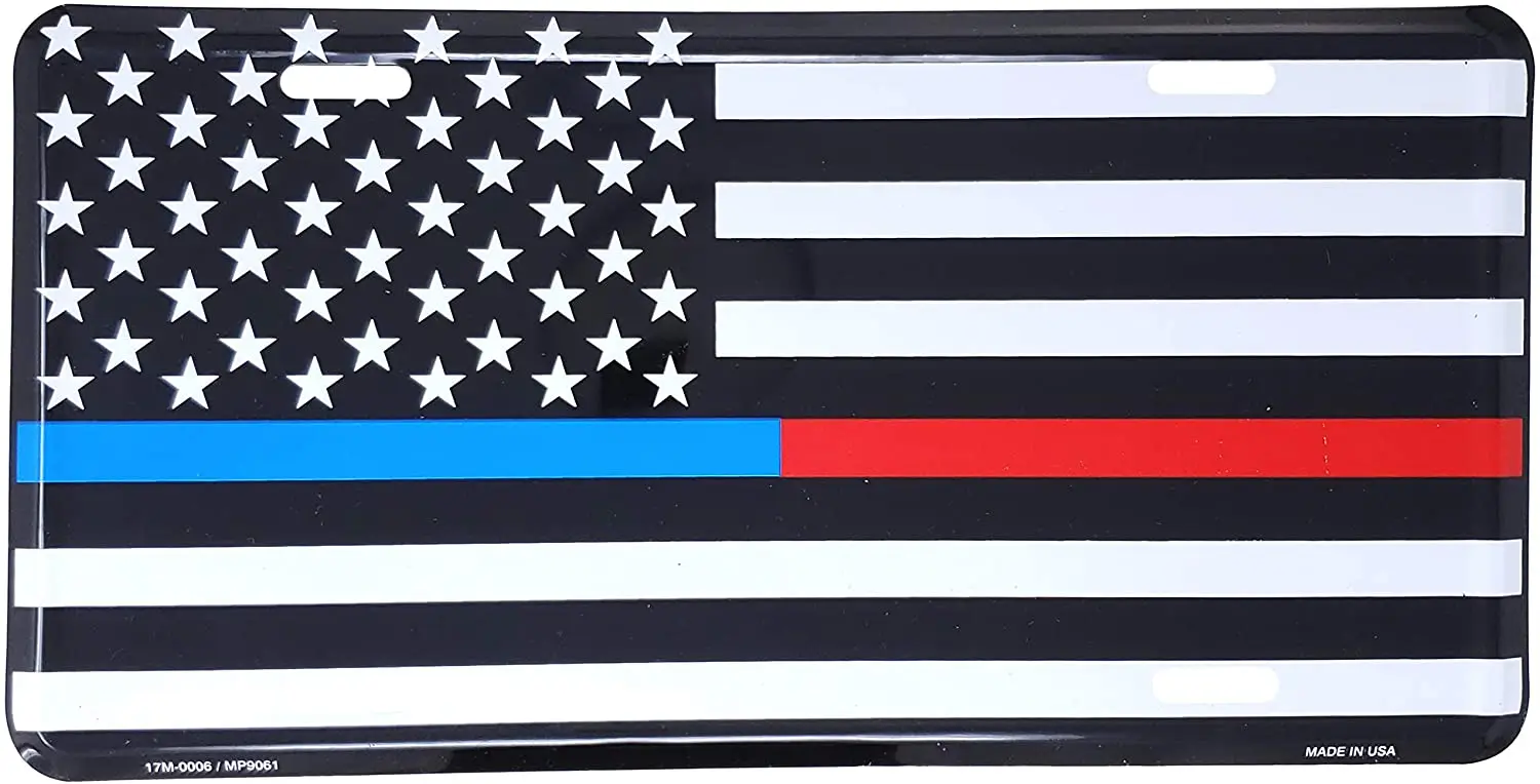 Thin Blue/Red Line USA Metal License Plate 6x12 inch Black and White American Flag Auto Tag for Cars and Trucks
Thin Blue/Red Line USA Metal License Plate 6x12 inch Black and White American Flag Auto Tag for Cars and Trucks