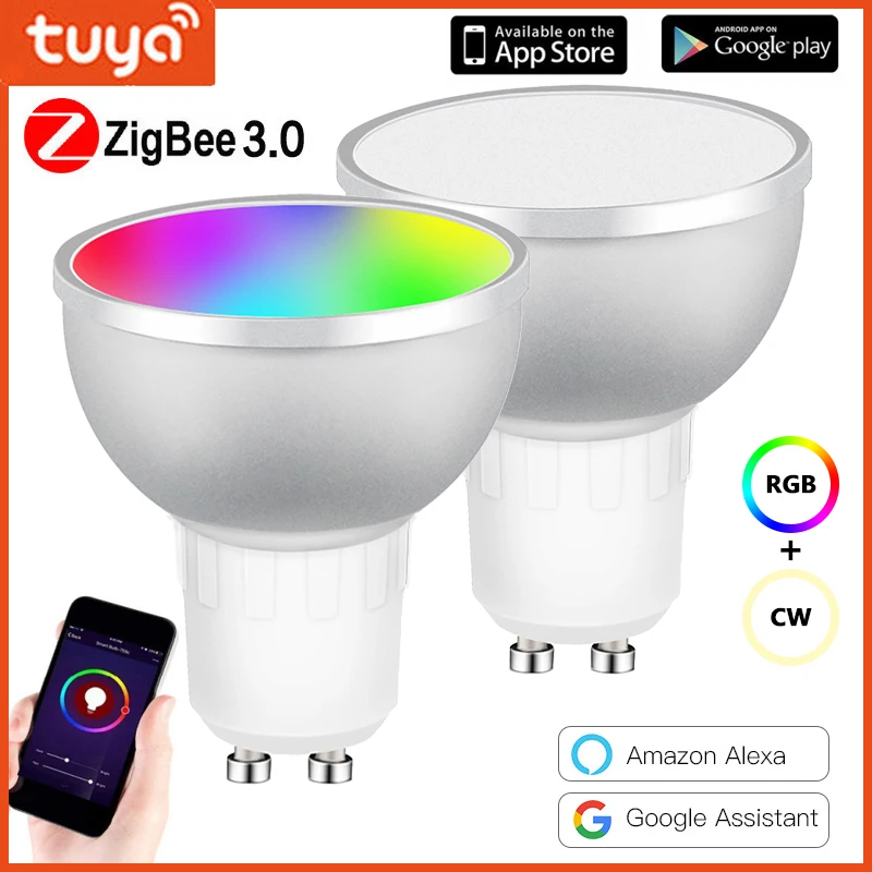 

Tuya Zigbee 3.0 Gu10 Smart LED Light Bulb 5W RGBCW AC85-265V Indoor Lighting Voice Control Work With Alexa Echo Plus Google Home