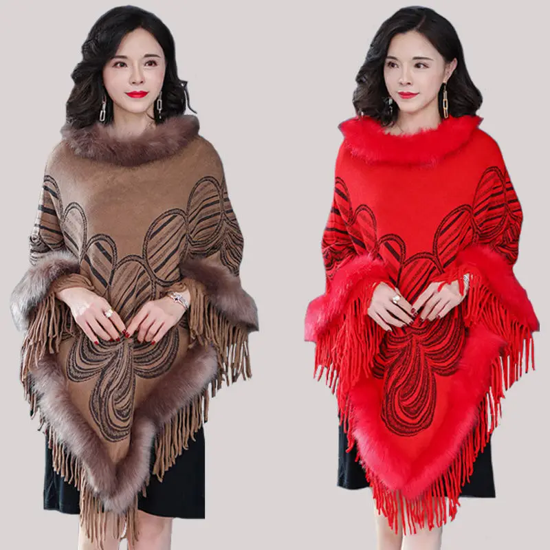 

2020 New Winter Warm Plaid fur Capes cloak& Ponchos for Women Oversized Shawls Wraps Cashmere Pashmina Female Tassel Mujer
