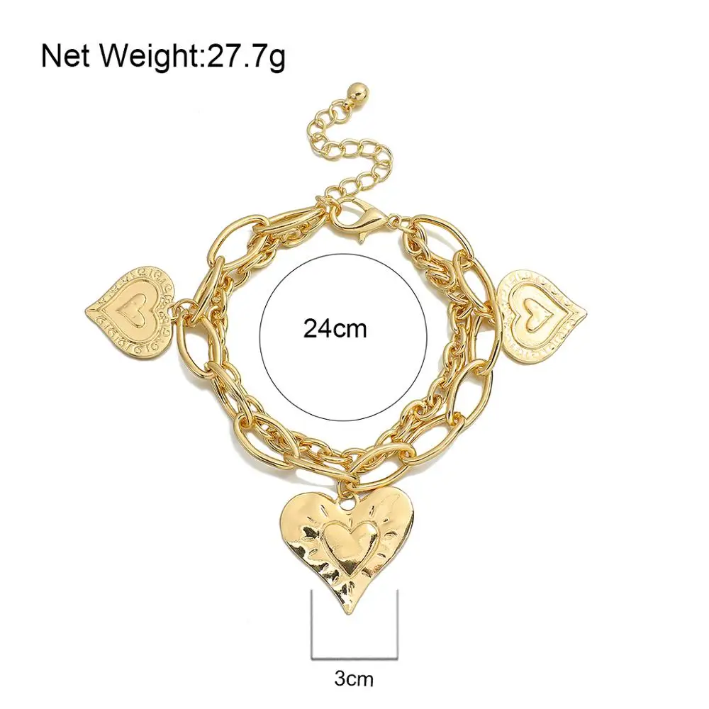 ALLYES Gold Color Punk Carved Love Heart Pendant Bracelets Bangles Multilayer Chain Bracelet Couple Jewelry Valentine's Day Gift
ALLYES Gold Color Punk Carved Love Heart Pendant Bracelets Bangles Multilayer Chain Bracelet Couple Jewelry Valentine's Day Gift