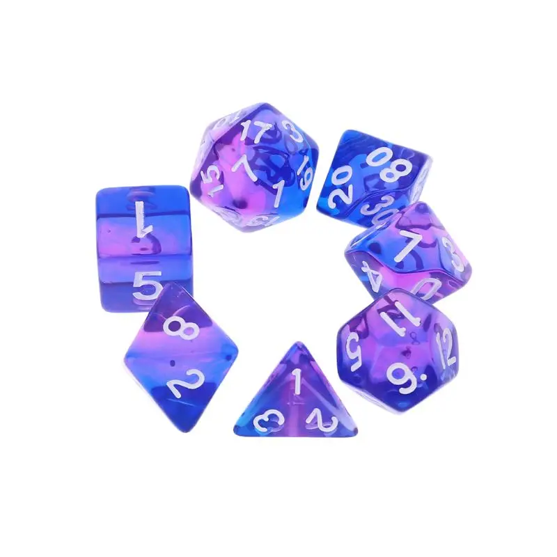 7 шт. прозрачные двухсторонние игральные кости D4 D6 D8 D10 D12 D20 подземелья и дракон D&D