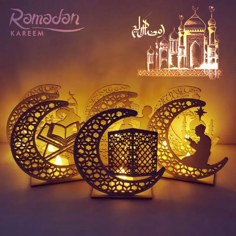 Wooden Ramadan Eid Mubarak Moon Star Islam Hanging Pendant Plate With LED Candle
Wooden Ramadan Eid Mubarak Moon Star Islam Hanging Pendant Plate With LED Candle
