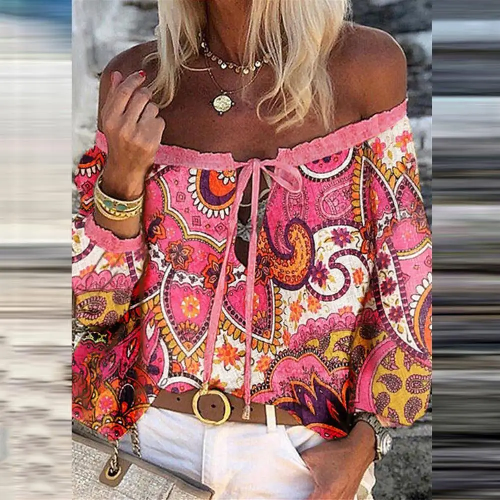 Женская винтажная блузка с открытыми плечами, Элегантная блузка с цветочным принтом, на шнуровке, с бахромой и Расклешенным рукавом, в стиле... 
Женская винтажная блузка с открытыми плечами, Элегантная блузка с цветочным принтом, на шнуровке, с бахромой и Расклешенным рукавом, в стиле...
