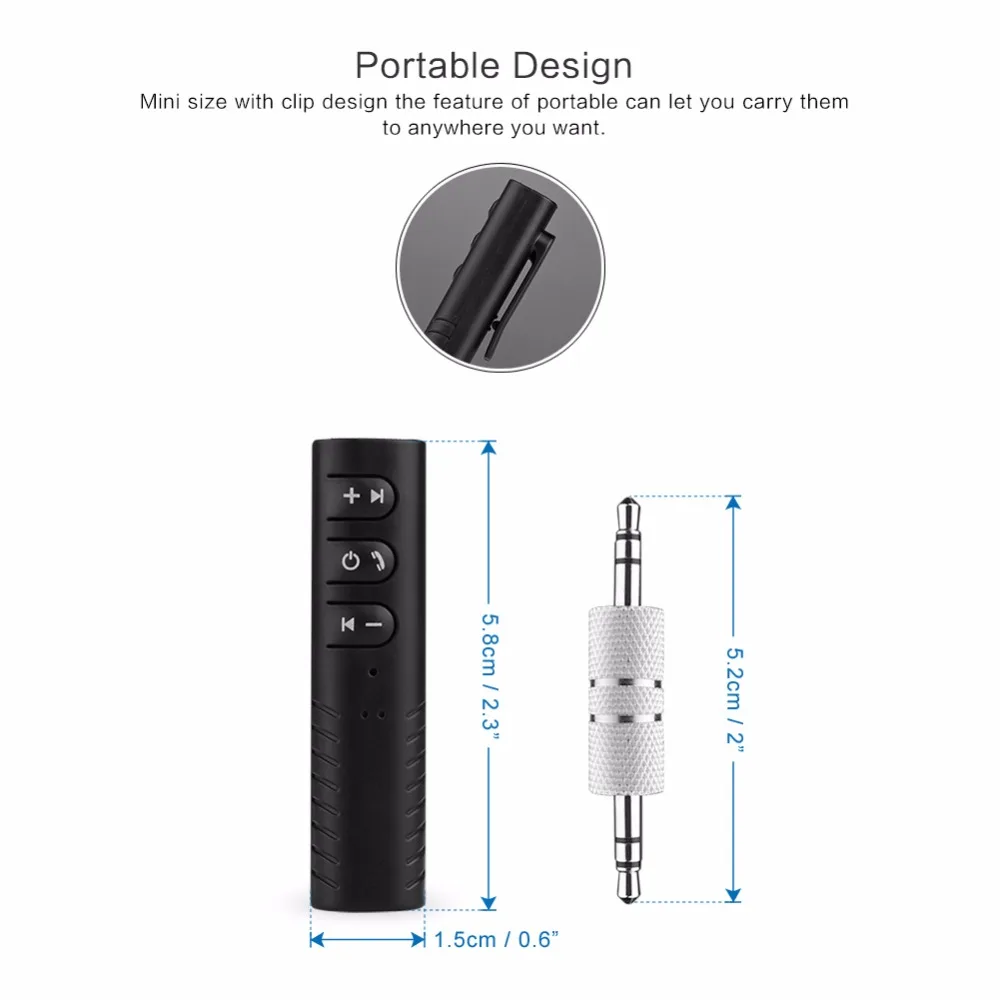 Clip-on Wireless Bluetooth Receiver 3.5mm Jack Bluetooth Audio Music Adapter With Music Auto AUX For Headphone Speaker
Clip-on Wireless Bluetooth Receiver 3.5mm Jack Bluetooth Audio Music Adapter With Music Auto AUX For Headphone Speaker