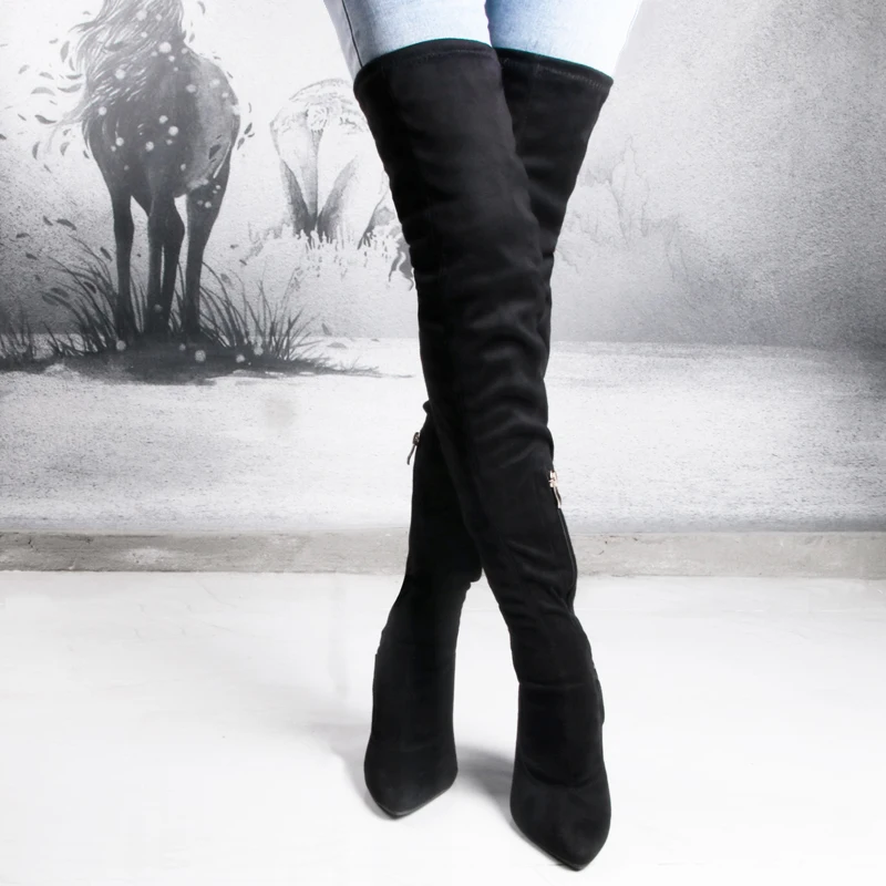 New Women Black Knee High Boots Female Sexy Stiletto Heel Pointed Toe Side Zip Stretching Suede Over The Knee Boots Ladies Shoes
New Women Black Knee High Boots Female Sexy Stiletto Heel Pointed Toe Side Zip Stretching Suede Over The Knee Boots Ladies Shoes