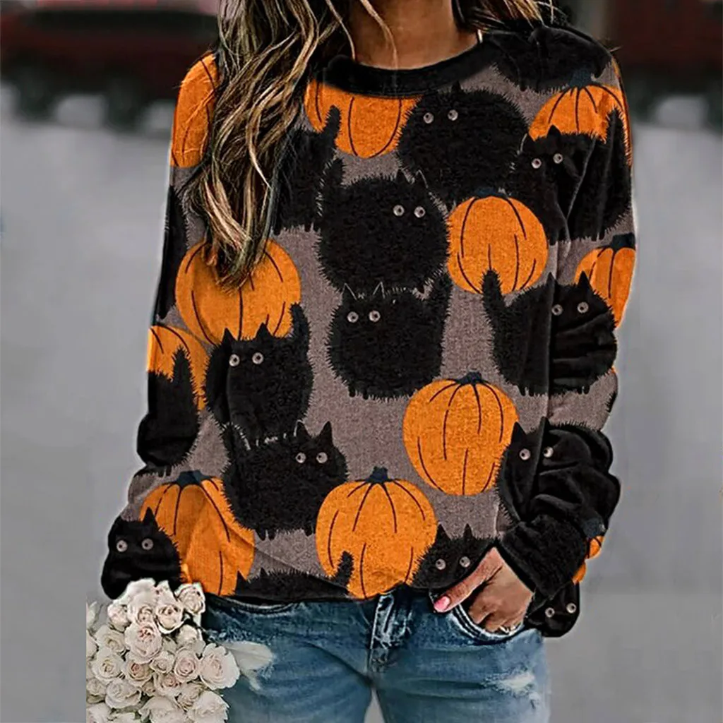 Oversized Women Fashion Halloween Element Print Long-sleeved Sweatshirt Casual Hoodie Round Neck Blouse Autumn Pullover aachoae
Oversized Women Fashion Halloween Element Print Long-sleeved Sweatshirt Casual Hoodie Round Neck Blouse Autumn Pullover aachoae