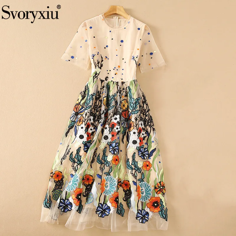

Женское платье средней длины Svoryxiu, разноцветное элегантное платье с короткими рукавами, цветочной вышивкой на лето 2019