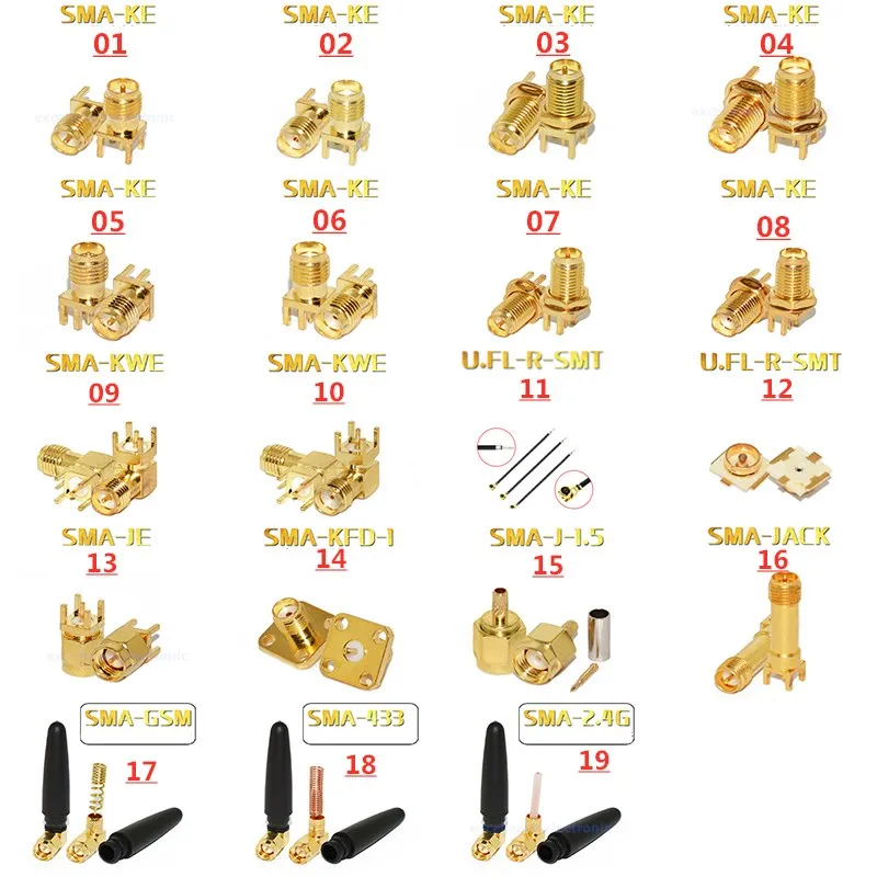 

5PCS RF SMA Adapter Kit SMA-KE/KWE Adapter IPEX/IPX Radio Frequency GPS Antenna Base RF Male and Female Connector RF Convertor