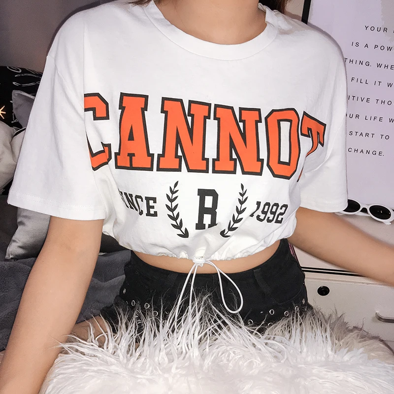 Women White Adjustable Waist t shirt Loose O-neck Short Sleeve t-shirt Women Cropped Streetwear Letter Print Crop Top
Women White Adjustable Waist t shirt Loose O-neck Short Sleeve t-shirt Women Cropped Streetwear Letter Print Crop Top