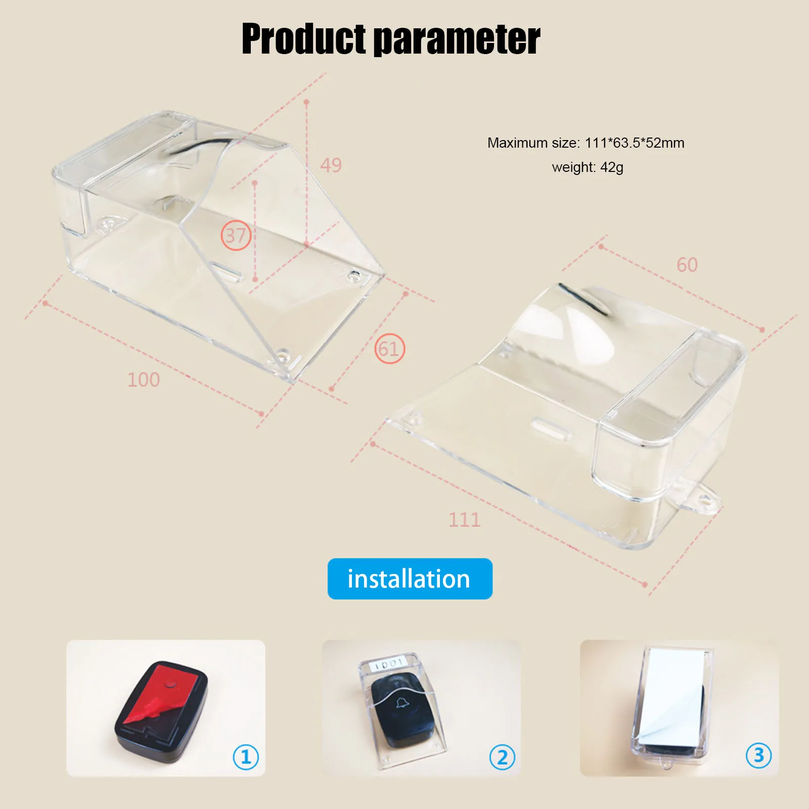 Clear Doorbell Cover Outdoor Transparent Waterproof Wireless DoorBell Cover Wall Mount Transmitter Chime Supplies DAG-sh
Clear Doorbell Cover Outdoor Transparent Waterproof Wireless DoorBell Cover Wall Mount Transmitter Chime Supplies DAG-sh