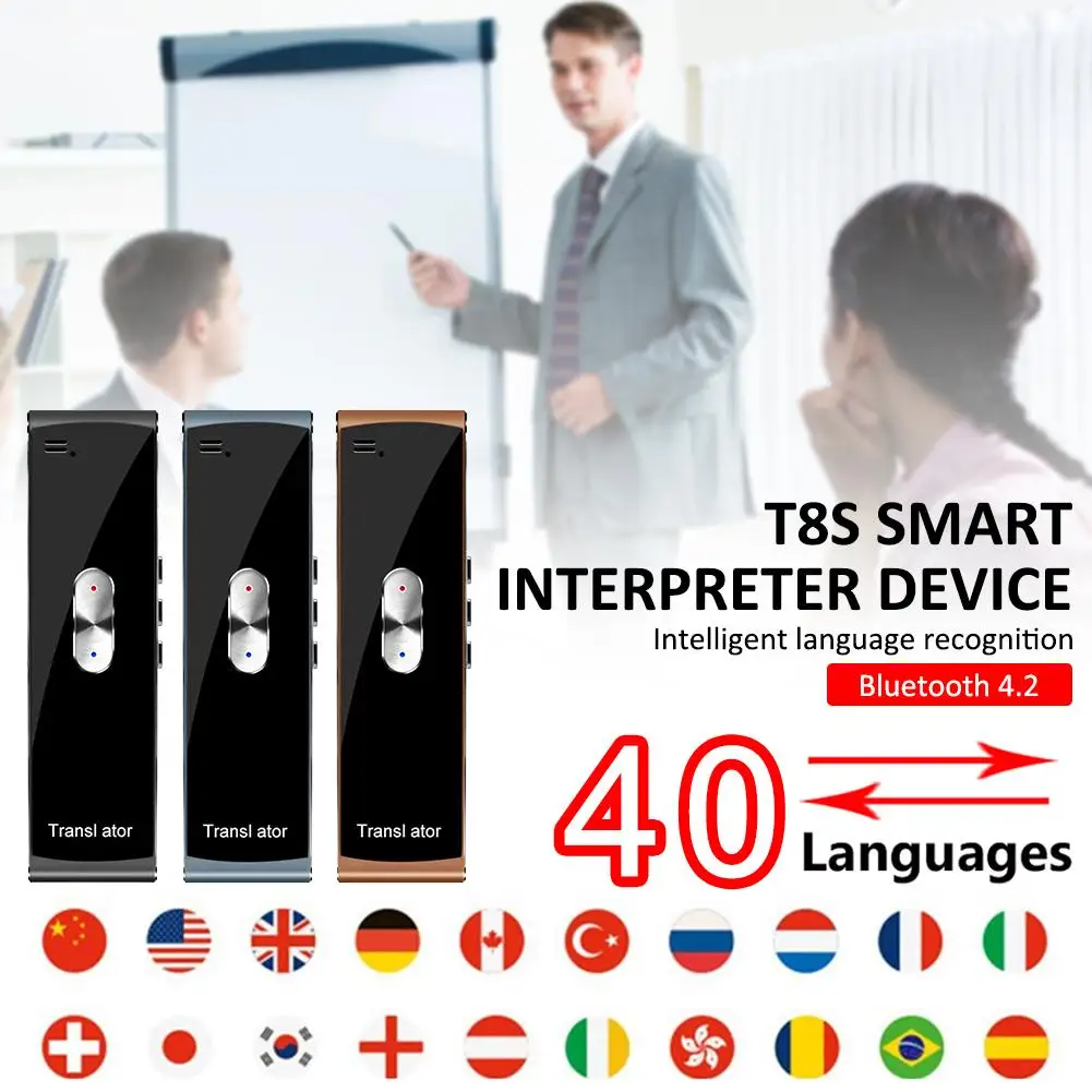 T8S Language Translator Mini Wireless Smart Translator Hand-held Interpreter Translators for Learning Travelling Business
T8S Language Translator Mini Wireless Smart Translator Hand-held Interpreter Translators for Learning Travelling Business