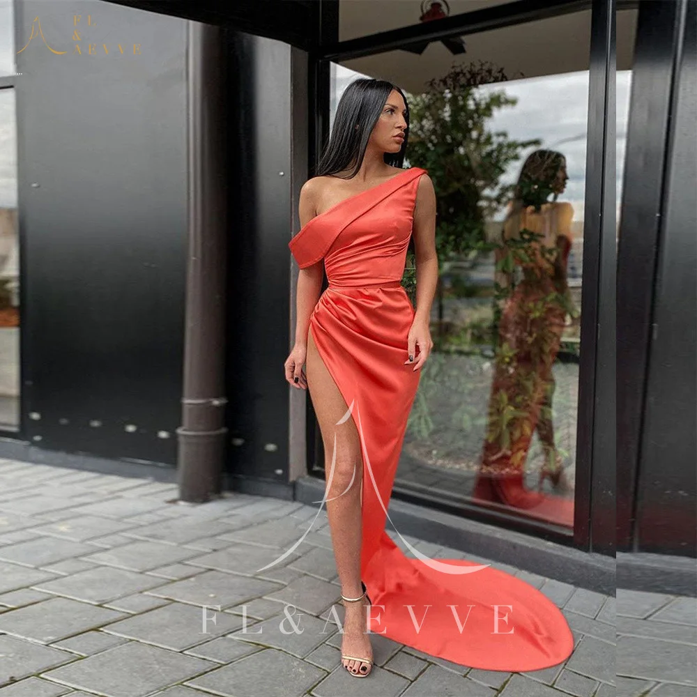 Sexy Orange Satin Mermaid Evening Dresses 2022 One-shoulder Women Prom Party Gowns Side Split Formal Dress With Court Train
Sexy Orange Satin Mermaid Evening Dresses 2022 One-shoulder Women Prom Party Gowns Side Split Formal Dress With Court Train