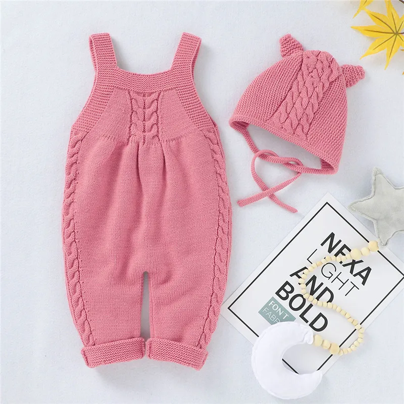 Winter Autumn Baby Sleeveless Knitted Strap Rompers Solid Buttons Loose Jumpsuit for Toddler Girls Boys Rompers Hat
Winter Autumn Baby Sleeveless Knitted Strap Rompers Solid Buttons Loose Jumpsuit for Toddler Girls Boys Rompers Hat