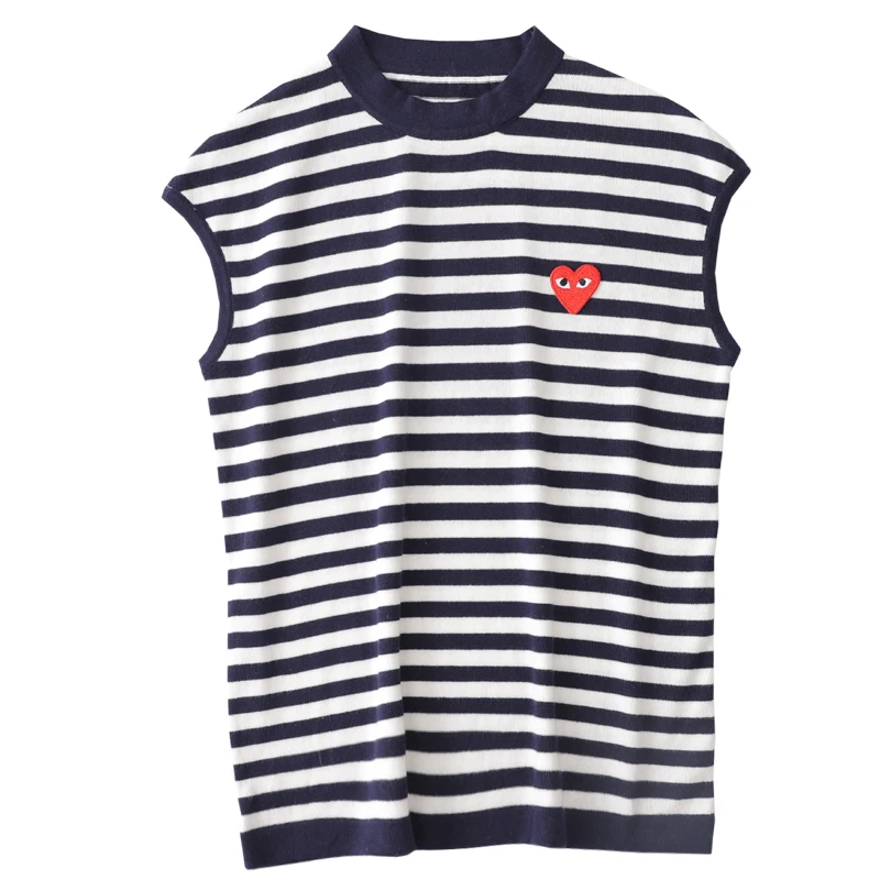 Summer Women's Pullover Sweater Vest T-shirt Love Embroidery Striped Sweater Jacket Pure Cotton Sleeveless Knitted Sweater Short
Summer Women's Pullover Sweater Vest T-shirt Love Embroidery Striped Sweater Jacket Pure Cotton Sleeveless Knitted Sweater Short