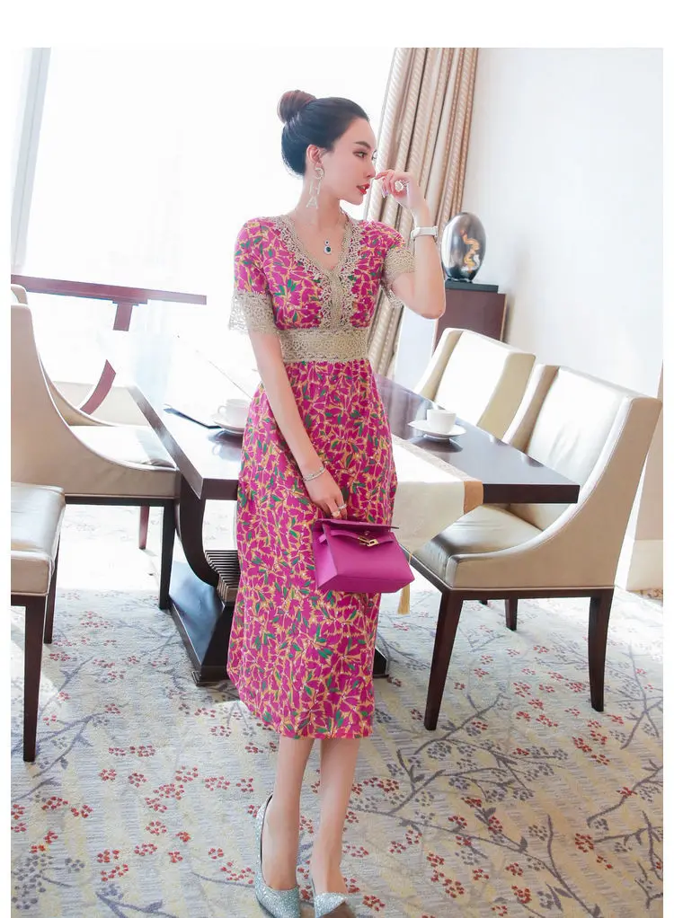 Summer Dress Women V Neck Short Sleeve Lace Embroidery Hollow Out Party Vintage Retro Floral Printed Elegant Dresses SY024
Summer Dress Women V Neck Short Sleeve Lace Embroidery Hollow Out Party Vintage Retro Floral Printed Elegant Dresses SY024