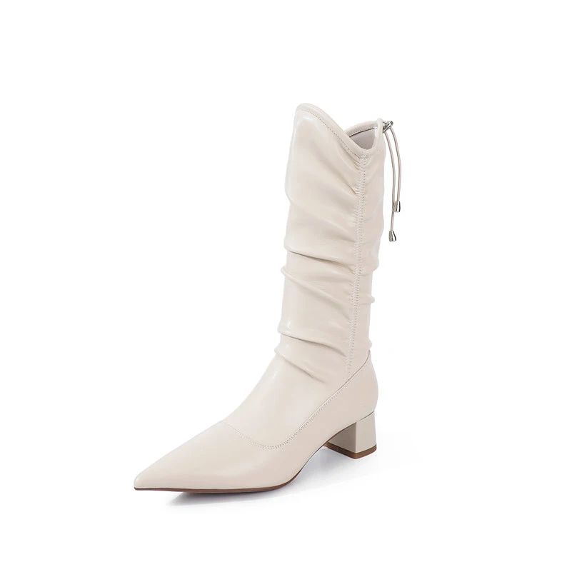ANNYMOLI Real Leather Med Heel Woman Boots Block Heel Mid Calf Boots Pleated Pointed Toe Ladies Shoes Autumn Winter Beige Black
ANNYMOLI Real Leather Med Heel Woman Boots Block Heel Mid Calf Boots Pleated Pointed Toe Ladies Shoes Autumn Winter Beige Black