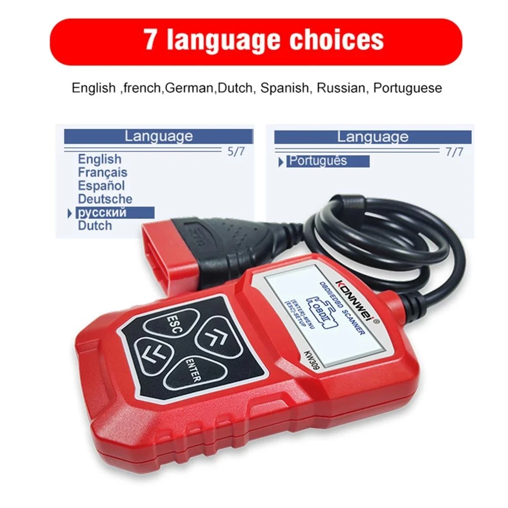 Universal Upgrade KW309 OBDII Auto Car Diagnostic Scanner Tool OBDII/2 Code Reader EOBD Scanning Machine 7 Languages KONNWEI
Universal Upgrade KW309 OBDII Auto Car Diagnostic Scanner Tool OBDII/2 Code Reader EOBD Scanning Machine 7 Languages KONNWEI