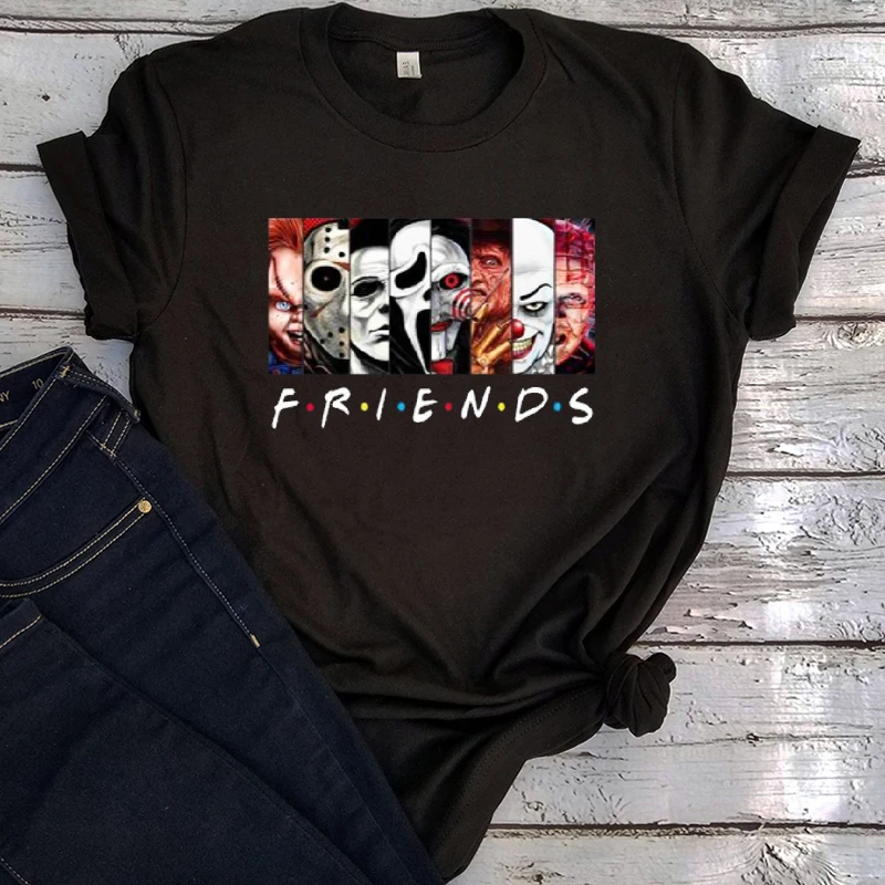 Рубашка для Хэллоуина с принтом Ужасы друзья | Женская одежда