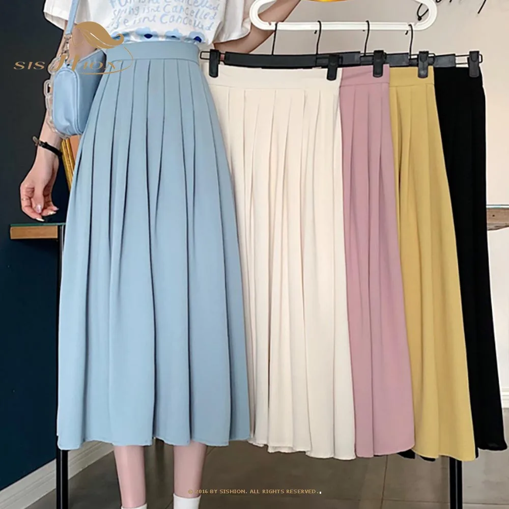 SISHION Women 2022 New Fashion Solid Color Pleated Skirt Female Black Green Elastic High Waist A-line Skirt VD2384
SISHION Women 2022 New Fashion Solid Color Pleated Skirt Female Black Green Elastic High Waist A-line Skirt VD2384