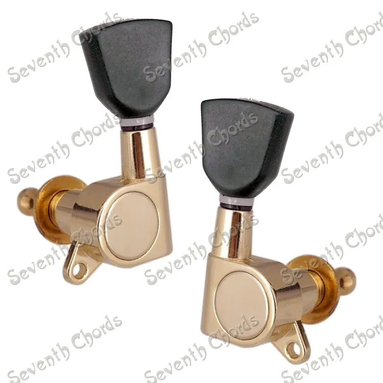 A set of 6 Gold Sealed Gear Tuning Pegs Tuners Machine Heads for Acoustic Electric Guitar - Black Trapezoid Button (YSZSD212-10)
A set of 6 Gold Sealed Gear Tuning Pegs Tuners Machine Heads for Acoustic Electric Guitar - Black Trapezoid Button (YSZSD212-10)