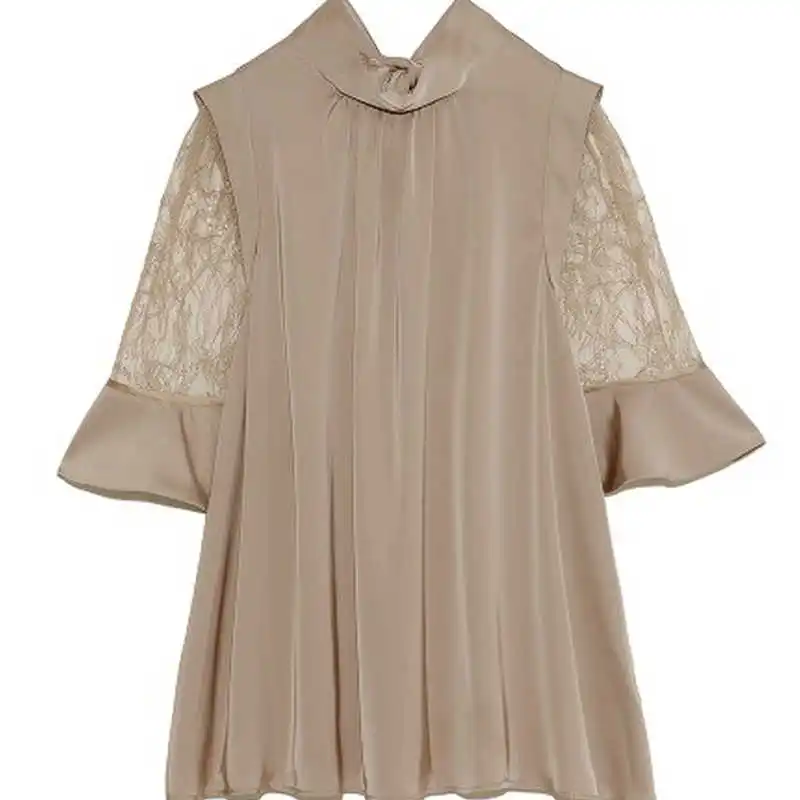 Elegant Temperament Drawstring Bow Shirts Sweet Lace Patchwork Half Sleeve Womens Blouses Fashion Stand Collar Solid Blusas
Elegant Temperament Drawstring Bow Shirts Sweet Lace Patchwork Half Sleeve Womens Blouses Fashion Stand Collar Solid Blusas