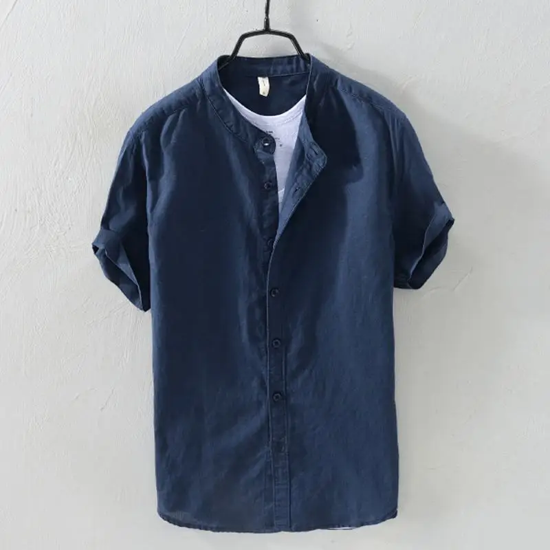 High Quality 2020 New Mens Short Sleeve Linen Shirts Casual Stand-Collar Solid Color Mens Clothes Fashion Male Cotton Tops M-4XL
High Quality 2020 New Mens Short Sleeve Linen Shirts Casual Stand-Collar Solid Color Mens Clothes Fashion Male Cotton Tops M-4XL