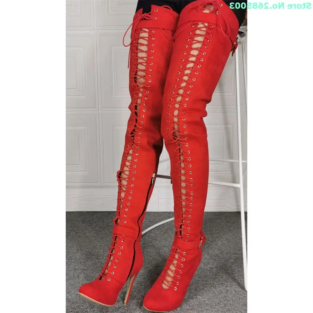 Cross Tied Lace Up Buckle Boots Round Toe Stiletto Heel Over The Knee Zipper Women Fashion Autume Winter Party Long Boots Shoes
Cross Tied Lace Up Buckle Boots Round Toe Stiletto Heel Over The Knee Zipper Women Fashion Autume Winter Party Long Boots Shoes