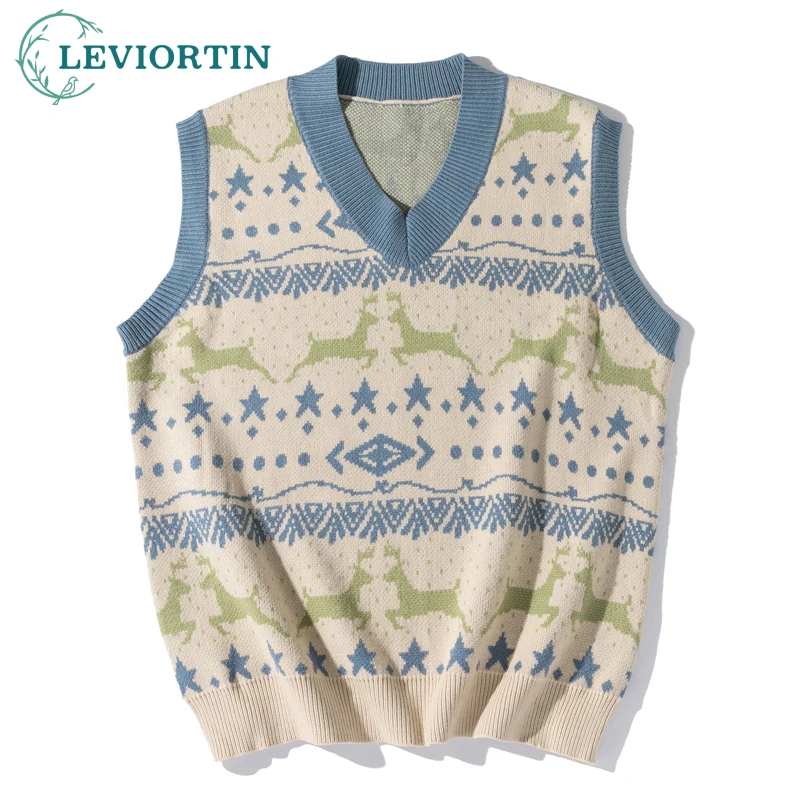 Men's Pullovers Sweaters Sleeveless Vest Male Vintage Print Sika Deer Streetwear Oversized Harajuku V-Neck Knitwear Men Clothing
Men's Pullovers Sweaters Sleeveless Vest Male Vintage Print Sika Deer Streetwear Oversized Harajuku V-Neck Knitwear Men Clothing