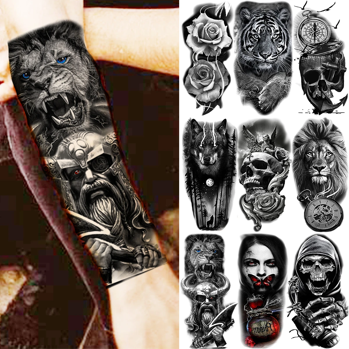 Lion Warrior Temporary Tattoos For Women Men Realistic Tiger Vampire Skull Flower Wolf Fake Tattoo Sticker Arm Waterproof Tatoos
Lion Warrior Temporary Tattoos For Women Men Realistic Tiger Vampire Skull Flower Wolf Fake Tattoo Sticker Arm Waterproof Tatoos