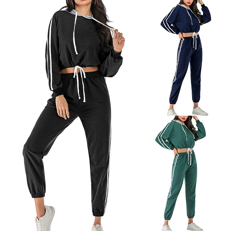 2020 New Pullovers Crop Tops Sets Women Striped Hooded Elastic Waist Long Sleeve Autumn Loose Casual Patchwork Sets Ladies Suits
2020 New Pullovers Crop Tops Sets Women Striped Hooded Elastic Waist Long Sleeve Autumn Loose Casual Patchwork Sets Ladies Suits
