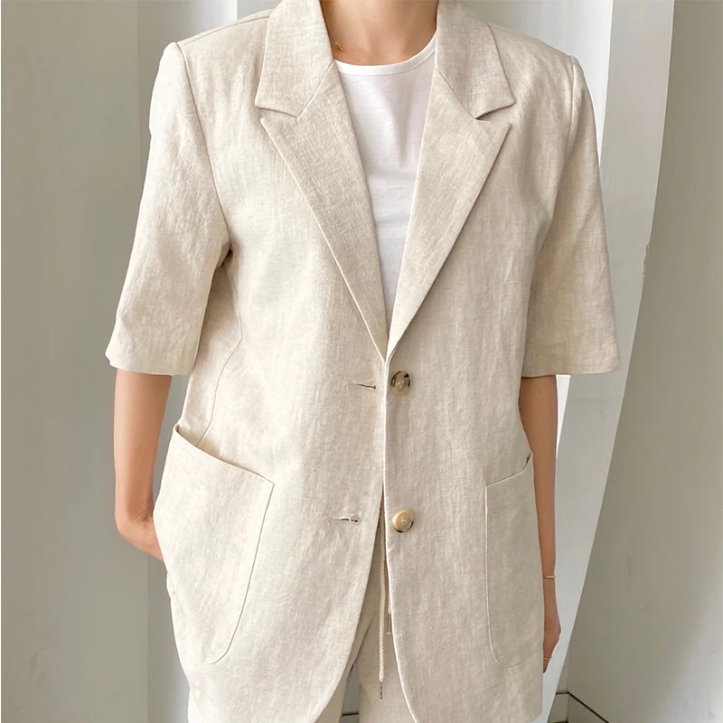 Suit Collar Solid Suit Jacket Women Korean Fashion Loose Jacket Woman Single Row Two Button Short Sleeve Jackets Ladies Summer
Suit Collar Solid Suit Jacket Women Korean Fashion Loose Jacket Woman Single Row Two Button Short Sleeve Jackets Ladies Summer