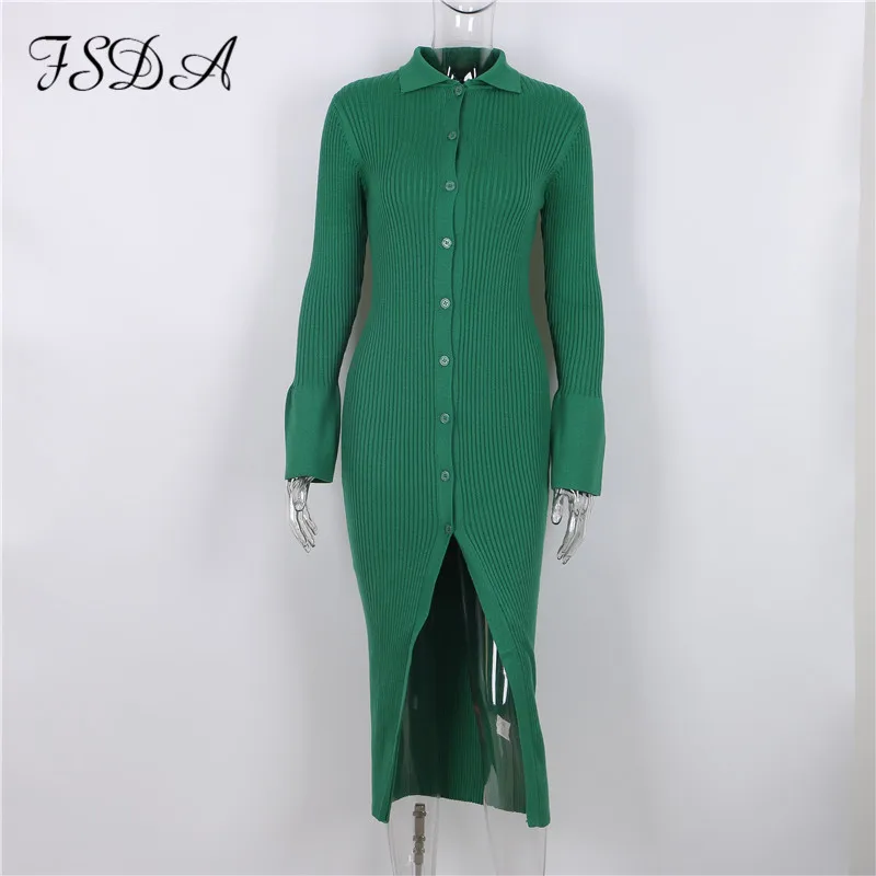 Платье-свитер зимнее трикотажное зеленое с V-образным вырезом и длинным рукавом |