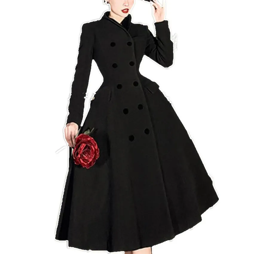 Retro winter velvet skirt style woolen overcoat women high waist big swing double breasted x-long coat
Retro winter velvet skirt style woolen overcoat women high waist big swing double breasted x-long coat