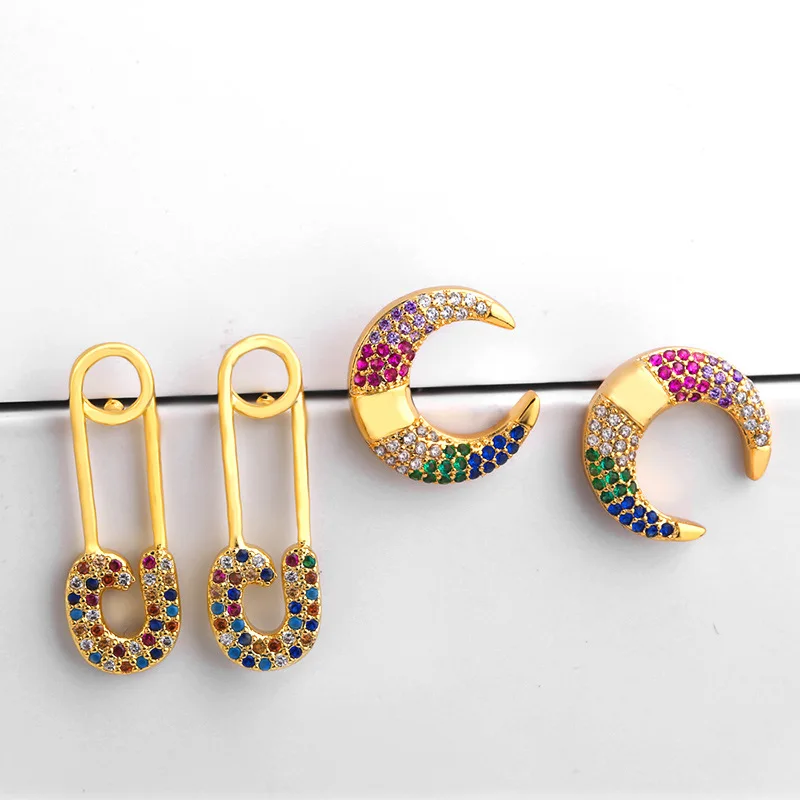Safety Pin Earrings Stud Earrings Women Small Moon Gold Color CZ Rainbow Jewelry Mini Studs Arete Boho Indian Trendy
Safety Pin Earrings Stud Earrings Women Small Moon Gold Color CZ Rainbow Jewelry Mini Studs Arete Boho Indian Trendy