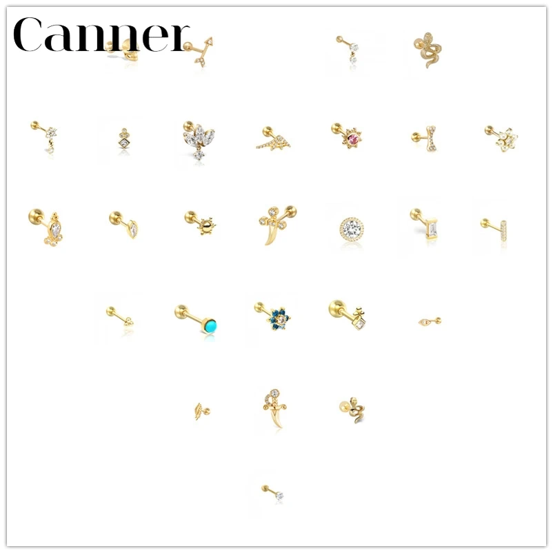 

Canner 1pcs Pendientes Plata 925 Earrings For Women Stud Earings Geometric Snake CZ Earings Thread Cartilage Piercing Jewelry W5