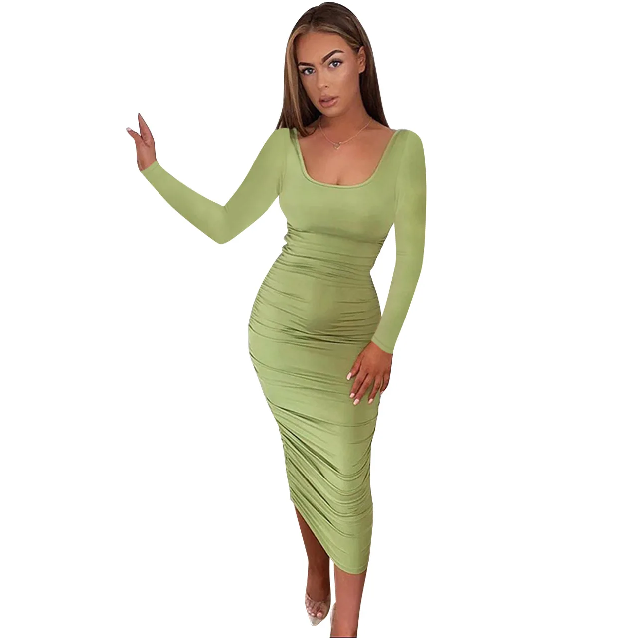 Женское однотонное плиссированное платье с длинным рукавом и квадратным вырезом, осень 2021
Женское однотонное плиссированное платье с длинным рукавом и квадратным вырезом, осень 2021