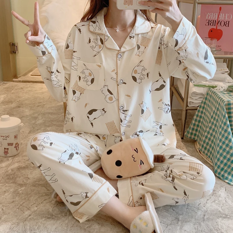 Cotton Pyjama Women Cartton Print Clothes Spring Womens Pajamas Sets Long-sleeved Sleepwear Suits Girl Fashion Casual Homwear
Cotton Pyjama Women Cartton Print Clothes Spring Womens Pajamas Sets Long-sleeved Sleepwear Suits Girl Fashion Casual Homwear